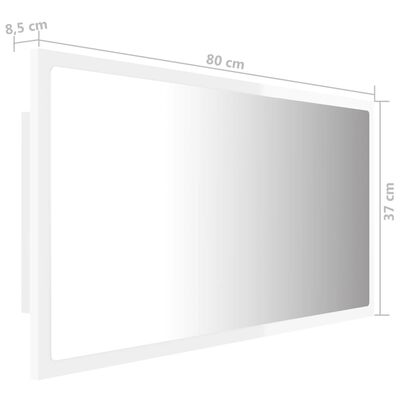 vidaXL Vonios LED veidrodis, baltas, 80x8,5x37cm, akrilas, blizgus