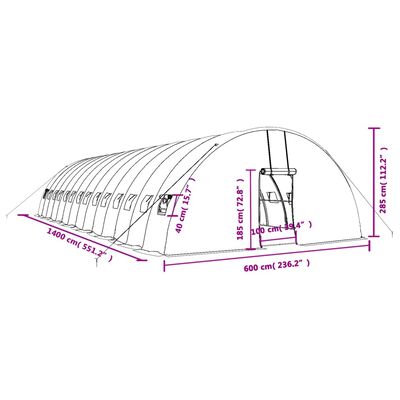 vidaXL Šiltnamis su plieno rėmu, baltos spalvos, 14x6x2,85m, 84m²