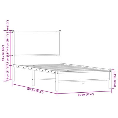 vidaXL Lovos rėmas su galvūgaliu, rudas ąžuolo, 90x200cm, metalas