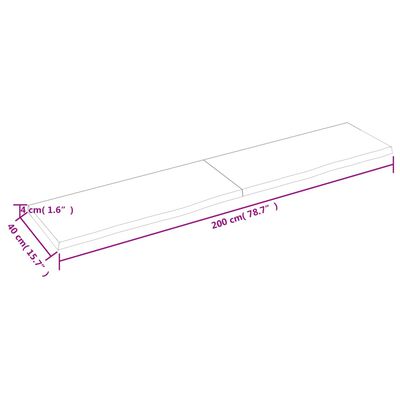 vidaXL Stalviršis, 200x40x(2–4)cm, neapdorotas ąžuolo medienos masyvas