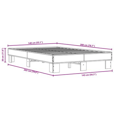 vidaXL Lovos rėmas, dūminio ąžuolo, 140x200cm, mediena ir metalas