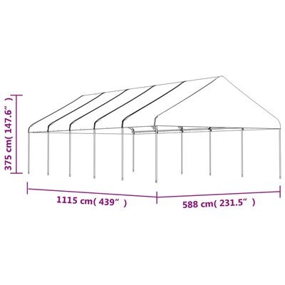 vidaXL Pavėsinė su stogu, balta, 11,15x5,88x3,75m, polietilenas