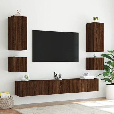 vidaXL Sieninės TV spintelės su LED, 2vnt., rudos, 40,5x35x40cm