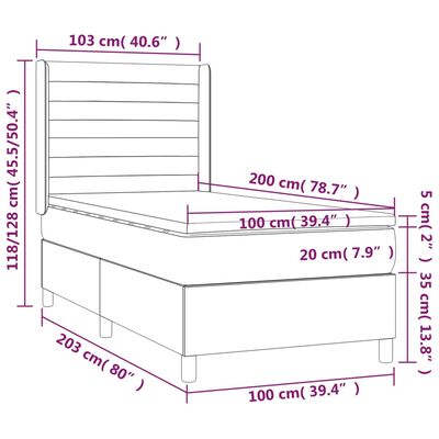 vidaXL Lova su spyruoklėmis/čiužiniu/LED, taupe, 100x200 cm, audinys