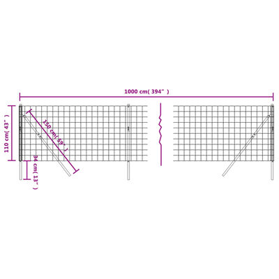 vidaXL Vielinė tinklinė tvora, antracito, 1,1x10m, plienas