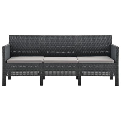 vidaXL Trivietė sodo sofa su pagalvėlėmis, antracito, PP ratanas