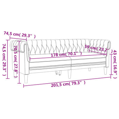 vidaXL Trivietė chesterfield sofa, linas