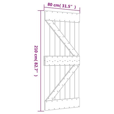 vidaXL Stumdomos durys su įrangos rinkiniu, 80x210cm, pušies masyvas