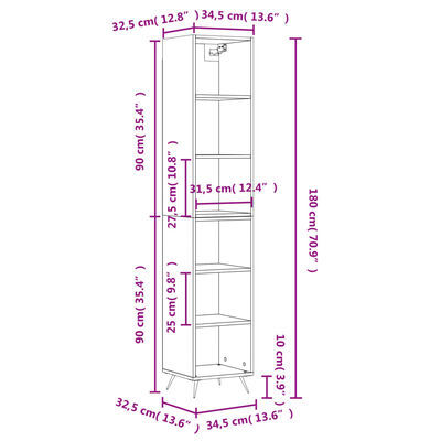 vidaXL Komoda, juodos spalvos, 34,5x32,5x180cm, apdirbta mediena