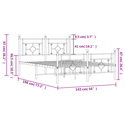 vidaXL Lovos rėmas su galvūgaliu/kojūgaliu, juodas, 135x190cm, metalas