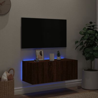 vidaXL Sieninė TV spintelė su LED lemputėmis, ruda ąžuolo, 80x35x31cm