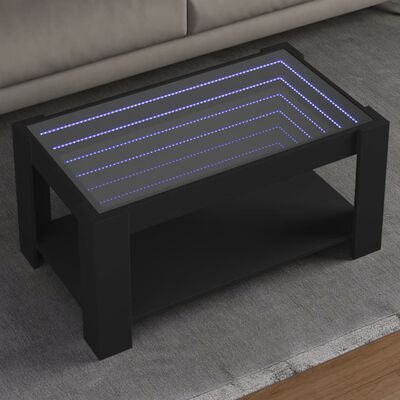 vidaXL Kavos staliukas su LED, juodas, 93x53x45cm, apdirbta mediena