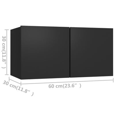 vidaXL Televizoriaus spintelių komplektas, 4 dalių, juodas, mediena