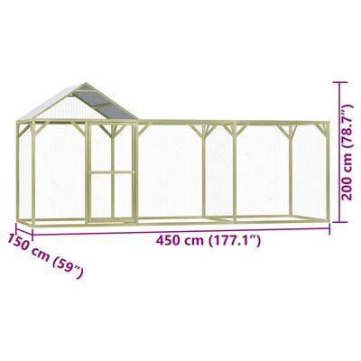 vidaXL Narvas viščiukams, 4,5x1,5x2m, impregnuota pušies mediena