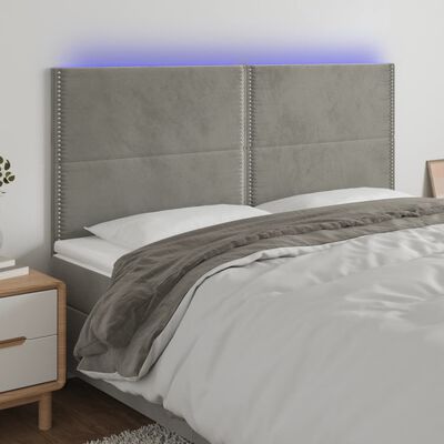 vidaXL Galvūgalis su LED, šviesiai pilkas, 160x5x118/128cm, aksomas