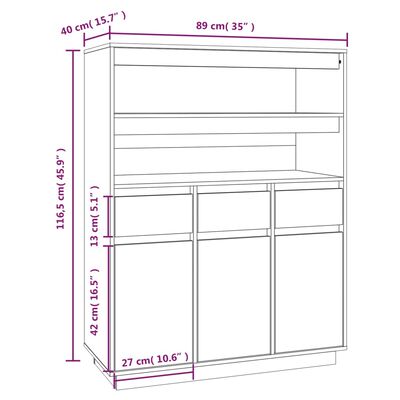 vidaXL Komoda, juoda, 89x40x116,5cm, pušies medienos masyvas