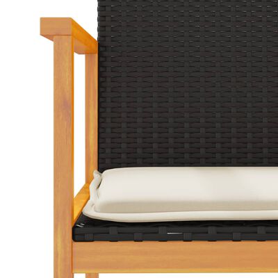 vidaXL Sodo kėdės su pagalvėlėmis, 2vnt., juodos, poliratanas/mediena