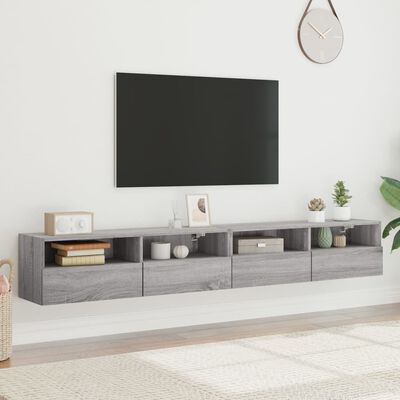 vidaXL Sieninės TV spintelės, 2vnt., pilkos, 100x30x30cm, mediena