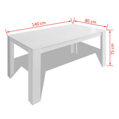 vidaXL Valgomojo stalas, 140 x 80 x 75 cm, baltas