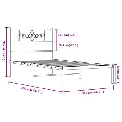 vidaXL Metalinis lovos rėmas su galvūgaliu, baltos spalvos, 107x203cm