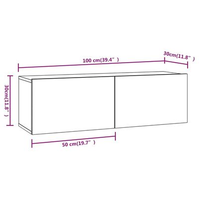 vidaXL Televizoriaus spintelės, 2vnt., pilkos, 100x30x30cm, mediena