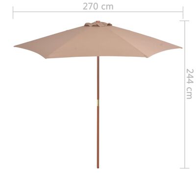 vidaXL Lauko skėtis nuo saulės su mediniu stulpu, taupe, 270cm