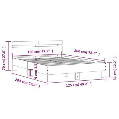 vidaXL Lovos rėmas su galvūgaliu, dūminio ąžuolo, 120x200cm, mediena