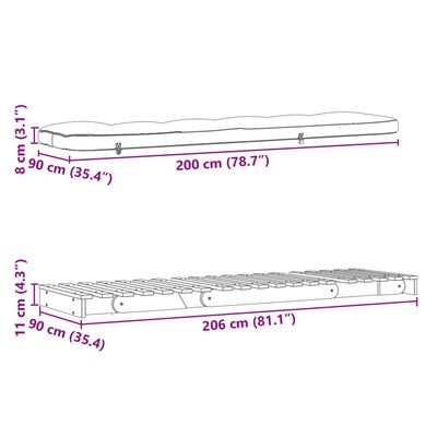 vidaXL Futono sofa-lova su čiužiniu, 90x206x11cm, impregnuota pušis