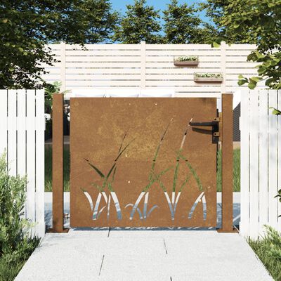 vidaXL Sodo vartai, 105x105cm, corten plienas, žolės dizaino