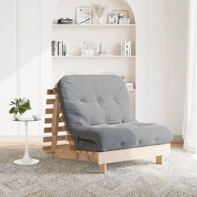 vidaXL Futono sofa-lova su čiužiniu, 80x206x11cm, pušies masyvas