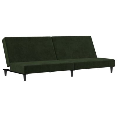 vidaXL Dvivietė sofa-lova, tamsiai žalios spalvos, aksomas