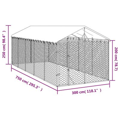 vidaXL Lauko voljeras šunims su stogu, sidabrinis, 3x7,5x2,5m, plienas