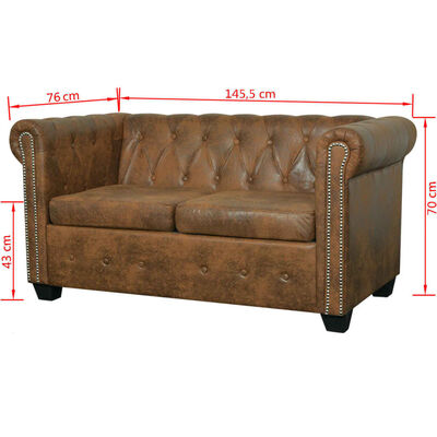 vidaXL Chesterfield dvivietė sofa, dirbtinė oda, ruda