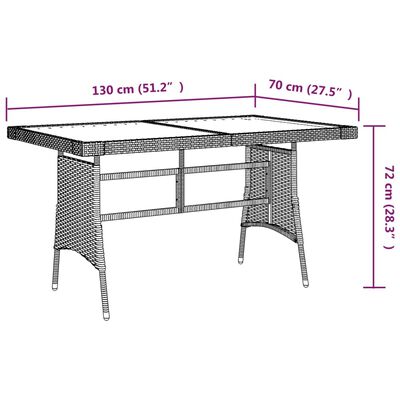 vidaXL Sodo stalas, juodas, 130x70x72cm, poliratanas ir akacija