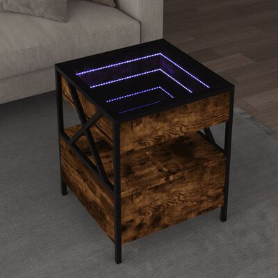 vidaXL Kavos staliukas su Infinity LED lemputėmis, dūminis, 40x40x51cm