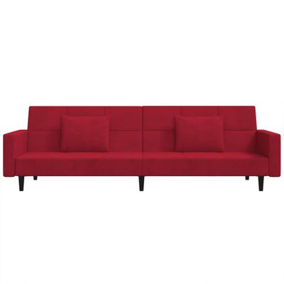 vidaXL Dvivietė sofa-lova su dvejomis pagalvėmis, vyno, aksomas