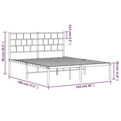 vidaXL Metalinis lovos rėmas su galvūgaliu, baltos spalvos, 135x190cm