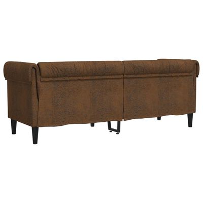 vidaXL Trivietė chesterfield sofa, rudos spalvos, audinys