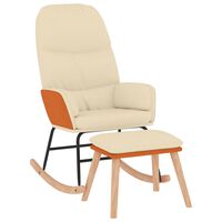 vidaXL Supama kėdė su taburete, kreminės baltos spalvos, audinys