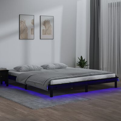 vidaXL Lovos rėmas su LED, juodas, 120x190cm, mediena, dvivietis