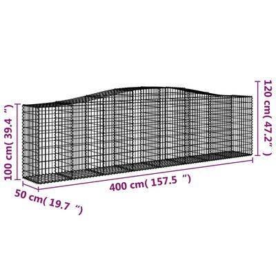 vidaXL Išlenkti gabiono krepšiai, 3vnt., 400x50x100/120cm, geležis