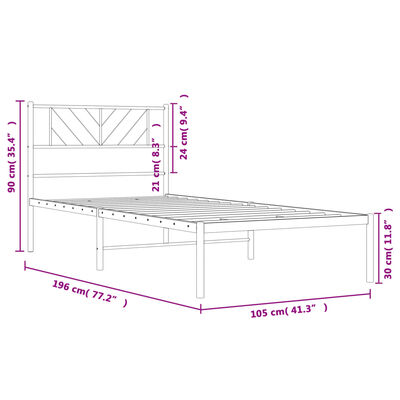 vidaXL Metalinis lovos rėmas su galvūgaliu, baltos spalvos, 100x190cm