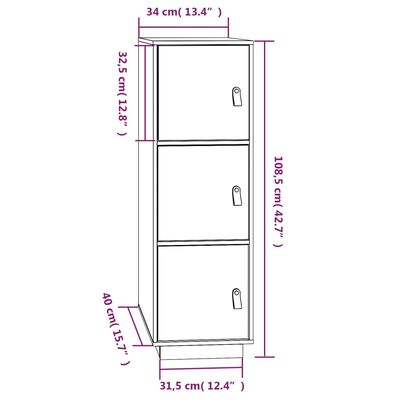 vidaXL Komoda, medaus ruda, 34x40x108,5cm, pušies medienos masyvas