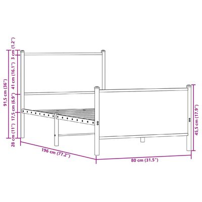 vidaXL Lovos rėmas be čiužinio, dūminio ąžuolo, 75x190cm, metalas