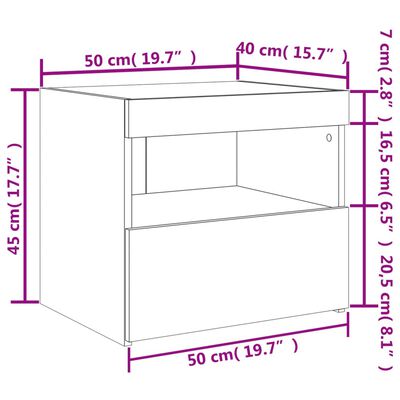 vidaXL Naktinės spintelės su LED lemputėmis, 2vnt., baltos, 50x40x45cm