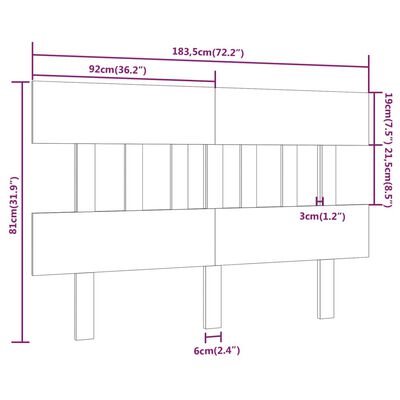 vidaXL Lovos galvūgalis, baltas, 183,5x3x81cm, pušies medienos masyvas