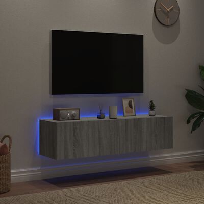 vidaXL Sieninės TV spintelės su LED, 2vnt., pilkos ąžuolo, 60x35x31cm