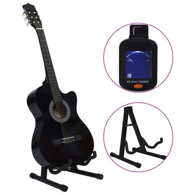 vidaXL Klasikinės gitaros rinkinys, 12 dalių, juodas, 38", 6 stygos