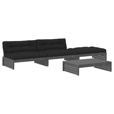 vidaXL Sodo komplektas su pagalvėlėmis, 4 dalių, pilkas, mediena