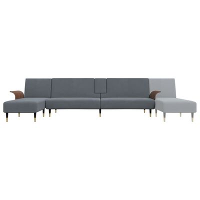 vidaXL L formos sofa-lova, tamsiai pilka, 279x140x70cm, aksomas